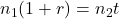 n_1(1 + r) = n_2t